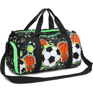 Kids Overnight Bag for Boys Small Soccer Sports Gym Bags Duffle Tote With Shoe Compartment Toddler Weekender Sleepover Bags for Travel