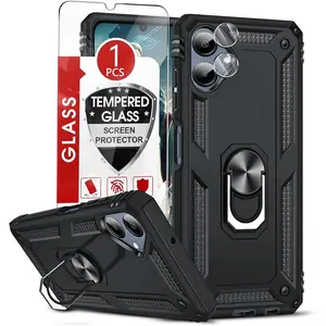 Samsung Galaxy A06-Case: with Glass Screen Protector and Camera Lens Protector, Military-Grade Heavy Duty Android Cellphone Case Cover with Magnetic Ring Stand Funda para Samsung A 06 Accessories Protection Handheld Protective