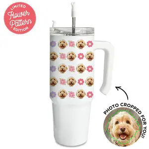 Personalized Pet Flower Pattern Large Tumbler