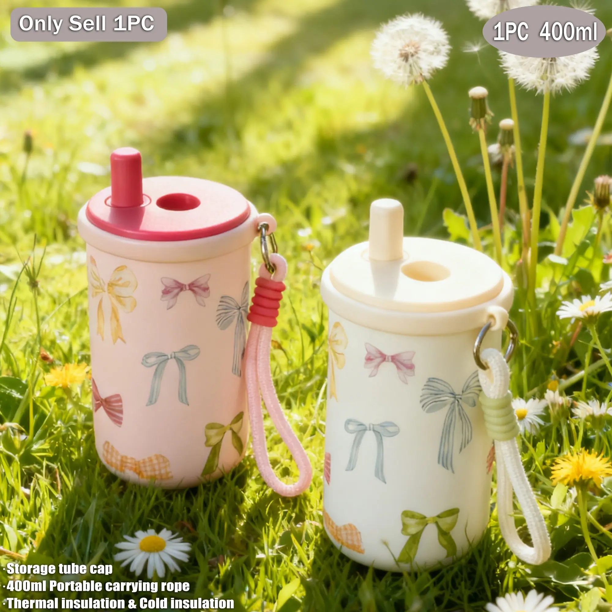 400ML Butterfly Knot Design Insulated Cup, Stainless Steel Travel Mug, Tumbler, Reusable Beverage Container, Portable, Perfect for Office & Home Use
