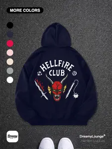 Stranger Hellfire Print Loose Hoodie, Casual Breathable Sweatshirt, Ideal for Daily Wear and Outdoor Activities, Comfortable Home Apparel