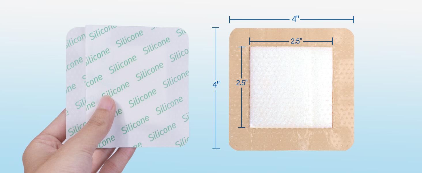 Silicone Foam Dressing with Border, 4"x 4" (2.5”x2.5” Pad), 5 Count, Sterile Adhesive Wound Dressing for Bed Sores, Leg Ulcers, Highly Absorbent, Waterproof Wound Care Bandage Silicone Foam Dressing with Border, 4"x 4" (2.5”x2.5” Pad), 5 Count, Sterile Adhesive Wound Dressing for Bed Sores, Leg Ulcers, Highly Absorbent, Waterproof Wound Care Bandage