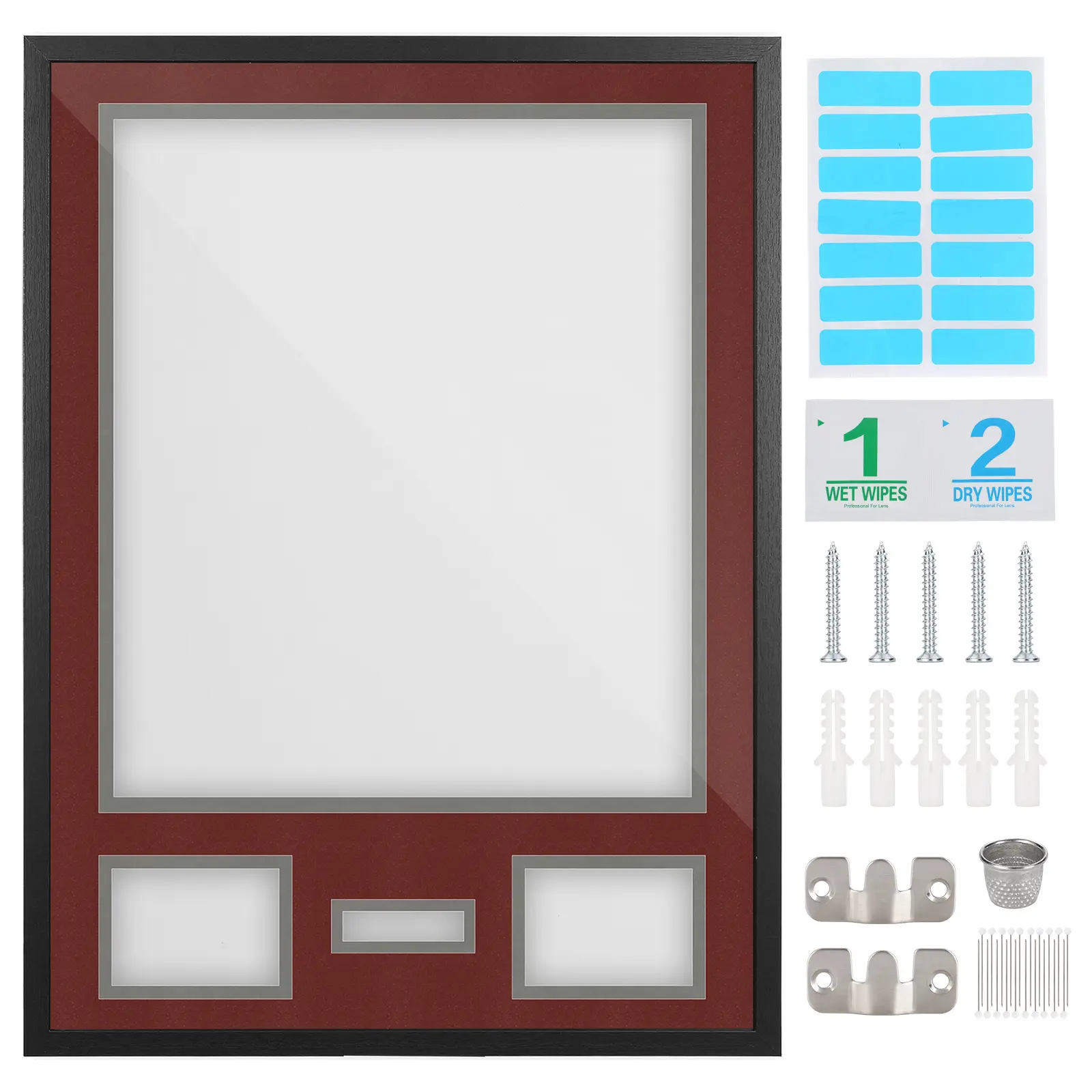 Jersey Shadow Box Display Frame with 2 Photo Slots and Signature Opening - Silver Bottom Mat, 10 Top Colors