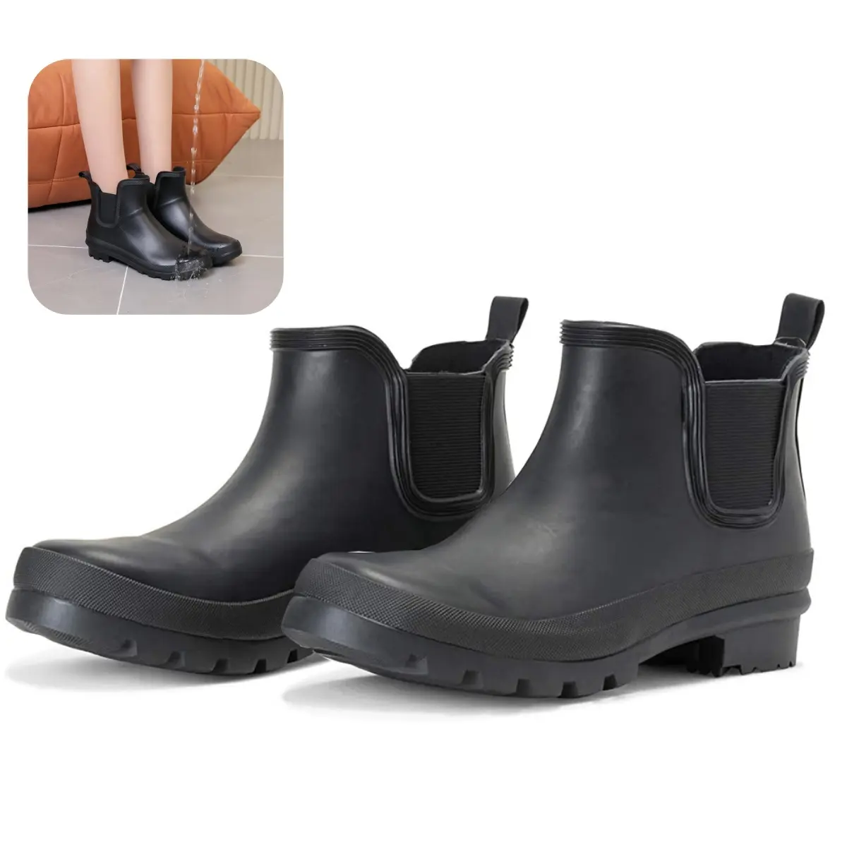 Women's Short Waterproof Chelsea Rain Boots - Anti-Slipping, Lightweight, Classic Traditional Garden Shoes for Ladies with Comfort Insole, Outdoor Cozy