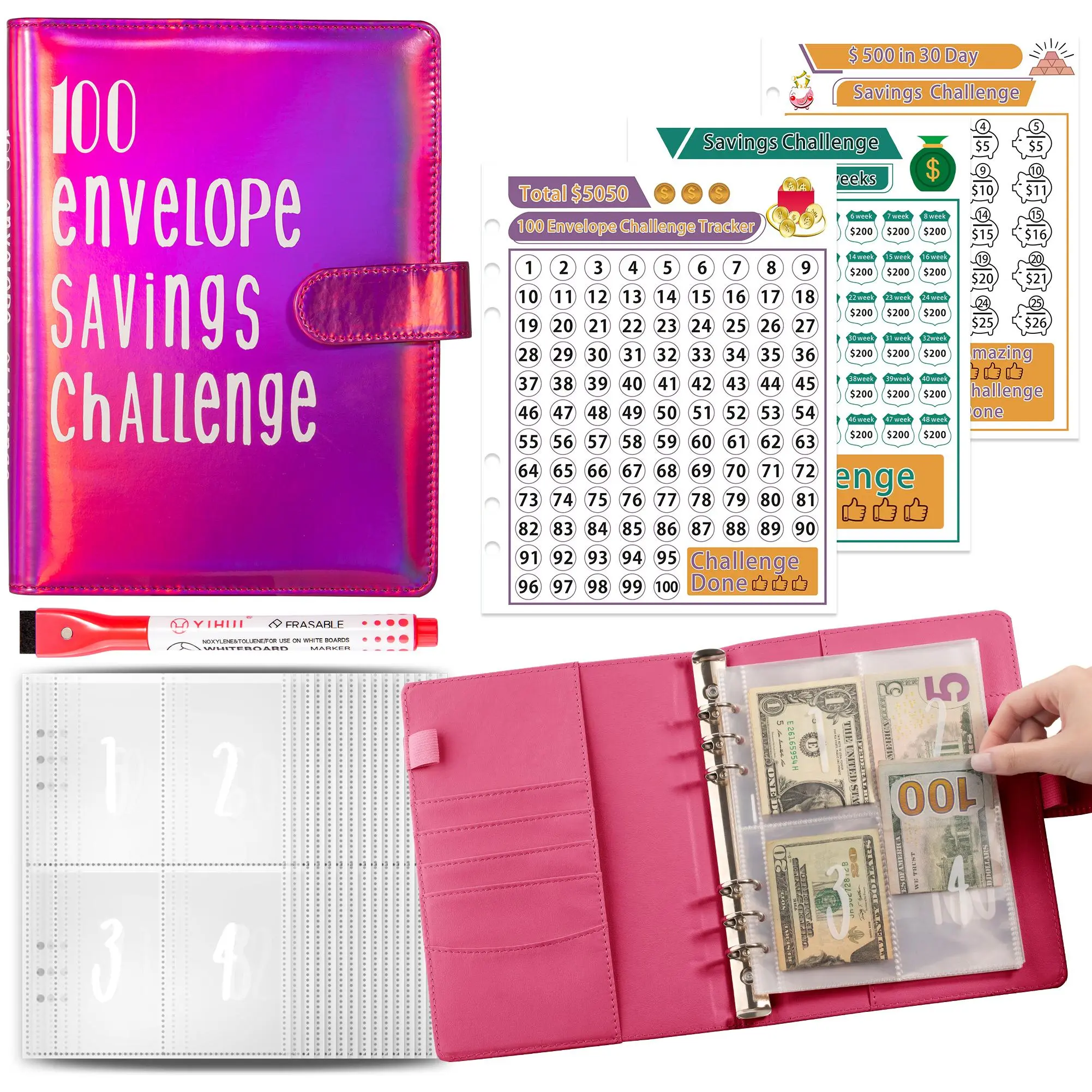 [Limited to one hour] 100 days Money Saving Challenge, Easy and Fun Way toSave $5,050,Savings Challenges Budget Book Binder