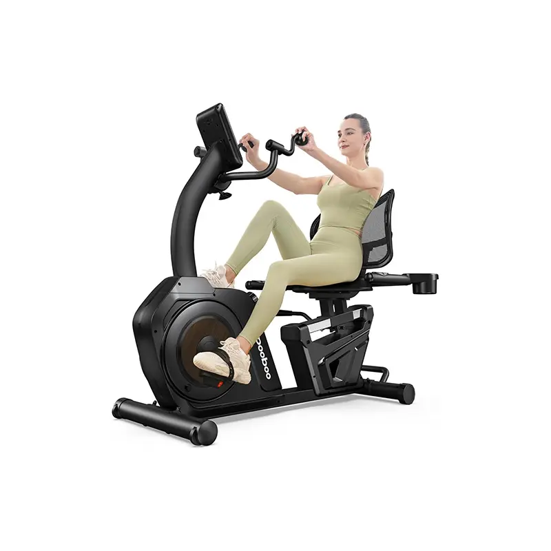 pooboo Recumbent Exercise Bike, Stationary Bikes for Home with Arm Exerciser, Magnetic Recumbent Bike with Ergonomic Backrest & Comfortable Seat, Smart APP, Pulse Sensor, 400LBS Weight Capacity