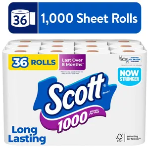 Scott 1000 Toilet Paper 36 Rolls 1000 Sheets Ultra Long Lasting Bath Tissue