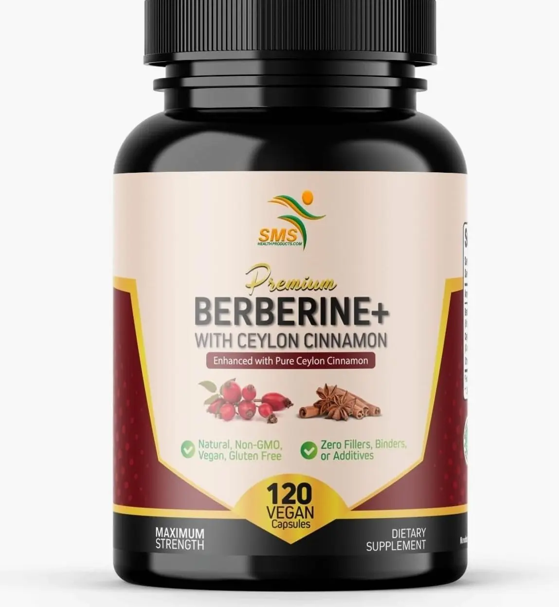 Premium Berberine HCL 1200mg, True Ceylon Cinnamon, 120 Capsules, Berberine HCI Root Supplement for Immune Support and Overall Wellness