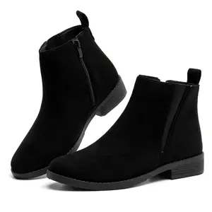 Womens Black Chelsea Boots,Suede Booties Low Heel,Casual Elastic Ankle Boots,Slip On Dress Boots For Women