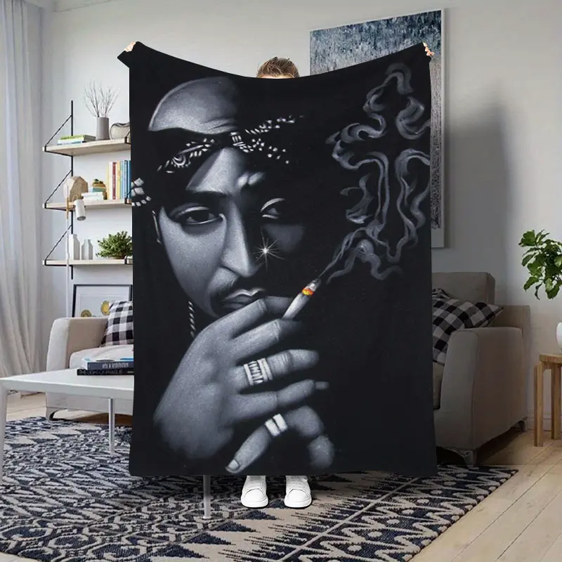 1 cool Tupac Amaru Shakur character printed flannel blanket,soft and suitable for bed,office or sofa,ideal birthday gift for friends or partners,50*40 blanket plushthin quilt holiday gift Intense Nacho Printed Flannel Blanket