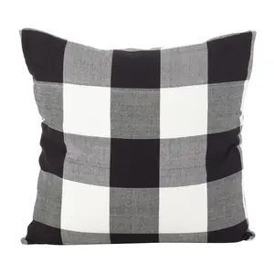 SARO 9025P.BK20S 20 in. Square Buffalo Check Plaid Design Cotton Down Filled Throw Pillow Black