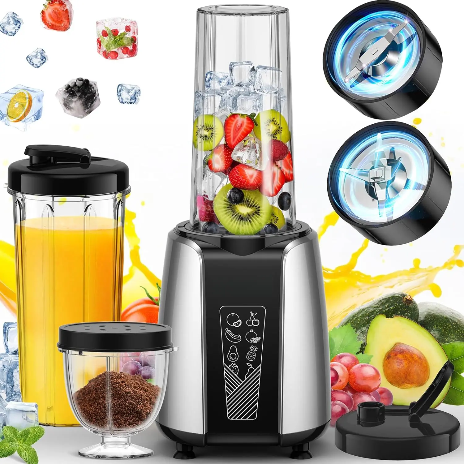 Smoothie , Max 1000w Personal   Shakes and Smoothies, 12Pcs Coffee Grinder and Countertop  Combo  Kitchen, Portable Smoothie  with 2x22 oz To-Go Cups, Non-BPA heating blenders for