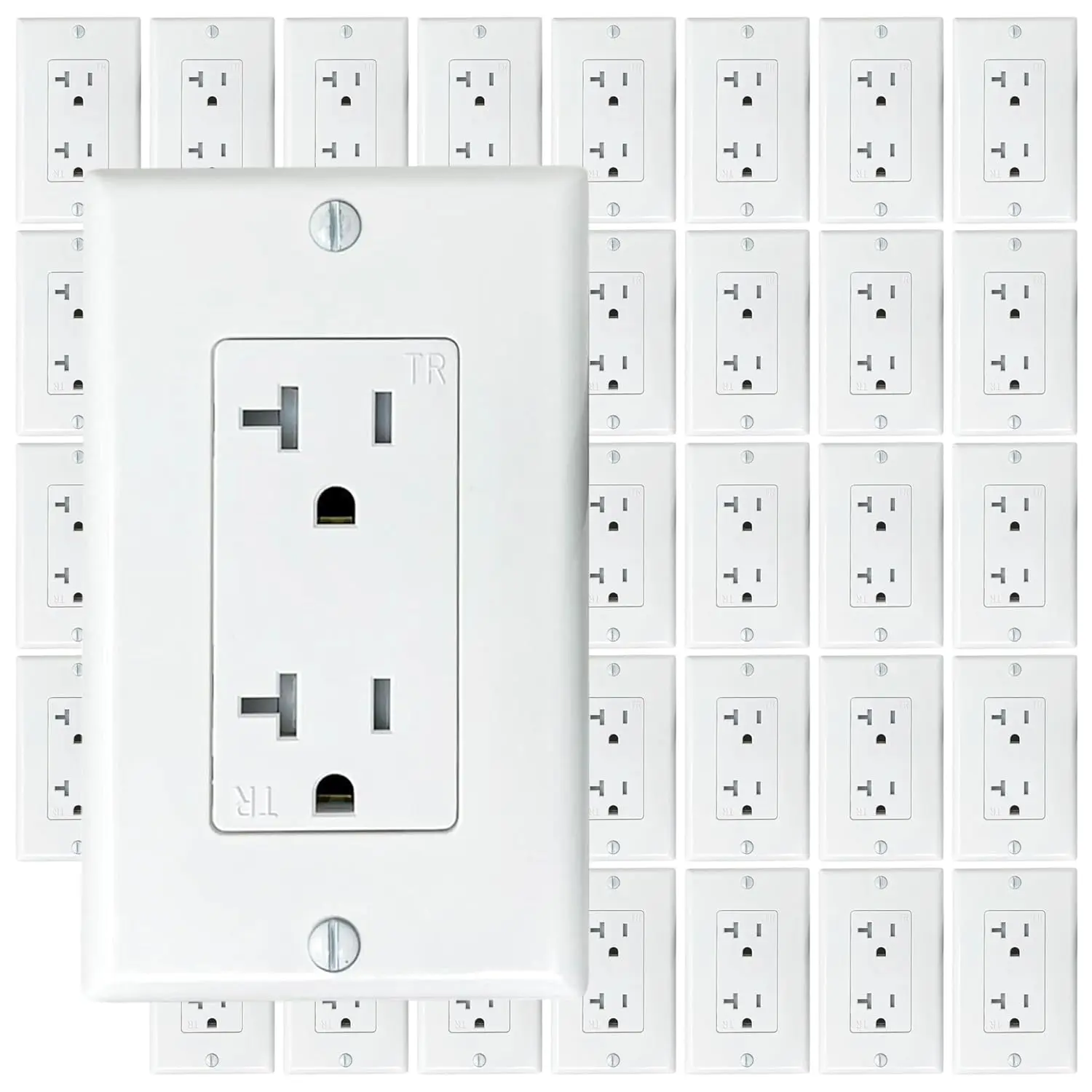 [40-Pack]  20 Amp Decorator Commercial Grade Outlet Receptacle, Tamper Resistant, NEMA 5-20R, with Wall Plate Covers, 125V, White, UL Certified