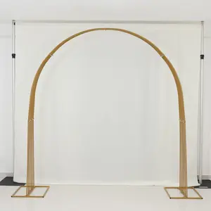 Gold Metal Dome Wedding Arch, Heavy-Duty Backdrop Stand 3D Floral Balloon Frame - 8ft