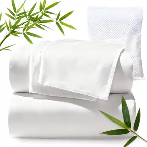 Genuine  Viscose Derived from   Bed Sheets Set,Cooling & Silky Soft Bed Sheets,Deep Pocket Up to 18",with a Laundry Bag (White, )