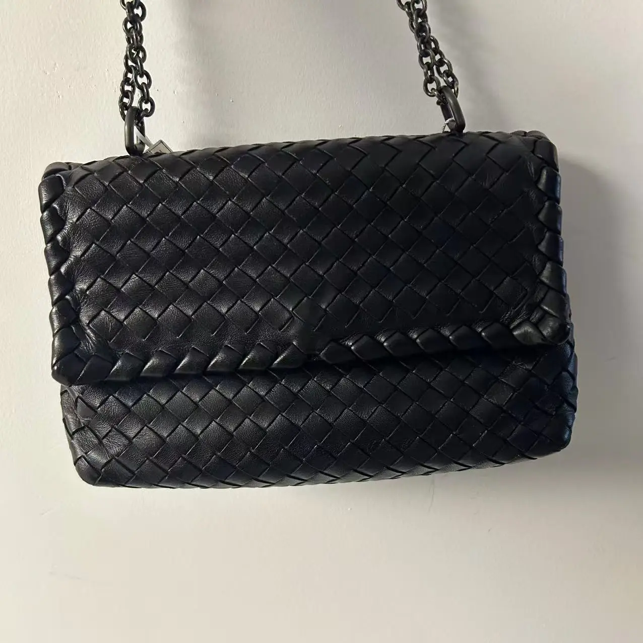 Pre-owned Bottega Veneta Olimpia Crossbody Bag Intrecciato Nappa Leather, Black, Brunito Hardware, Crossbody Bags