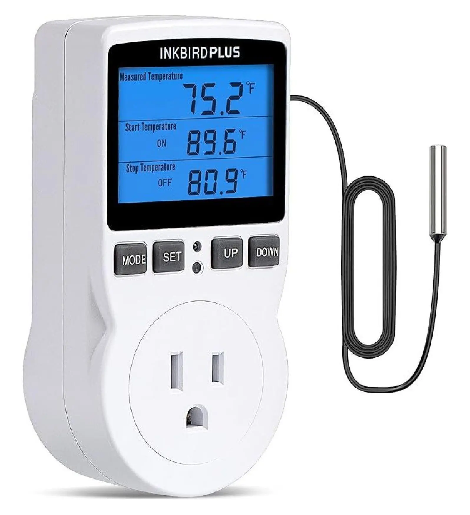 INKBIRDPLUS 1800W Reptile Heat Mat Thermostat Controller (White) - Digital Display, Plug & Play, Accurate Temp Regulation, Easy Calibration, Flame-Retardant Mat, Temperature Sensor, Compact Form, 4.72x2.95x1.57in, 0.6 lbs, Heating/Cooling Modes