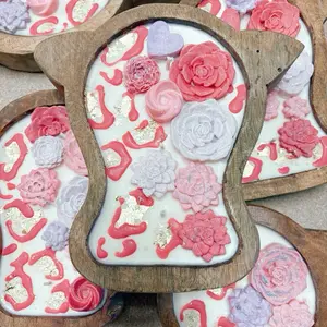 Mini Valentines Succulent Cowhead Dough Bowl Candle