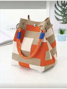 Women's Multi-functional Tote Bag with Safety Lock Wristlet Wallet, 2-in-1, Suitable for Travel, Commute & Daily Use, Durable Handle, INS Style Woven Bucket Bag, Trendy Commuter Bag