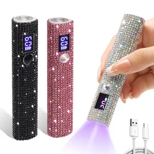 Handheld UV LED Mini Nail Lamp with Rhinestones, Fast Drying Gel Polish Nail Dryer, USB Rechargeable with 200mAh Battery, Portable Nail Light for Fingers & Toes, Valentine’s Day Gift