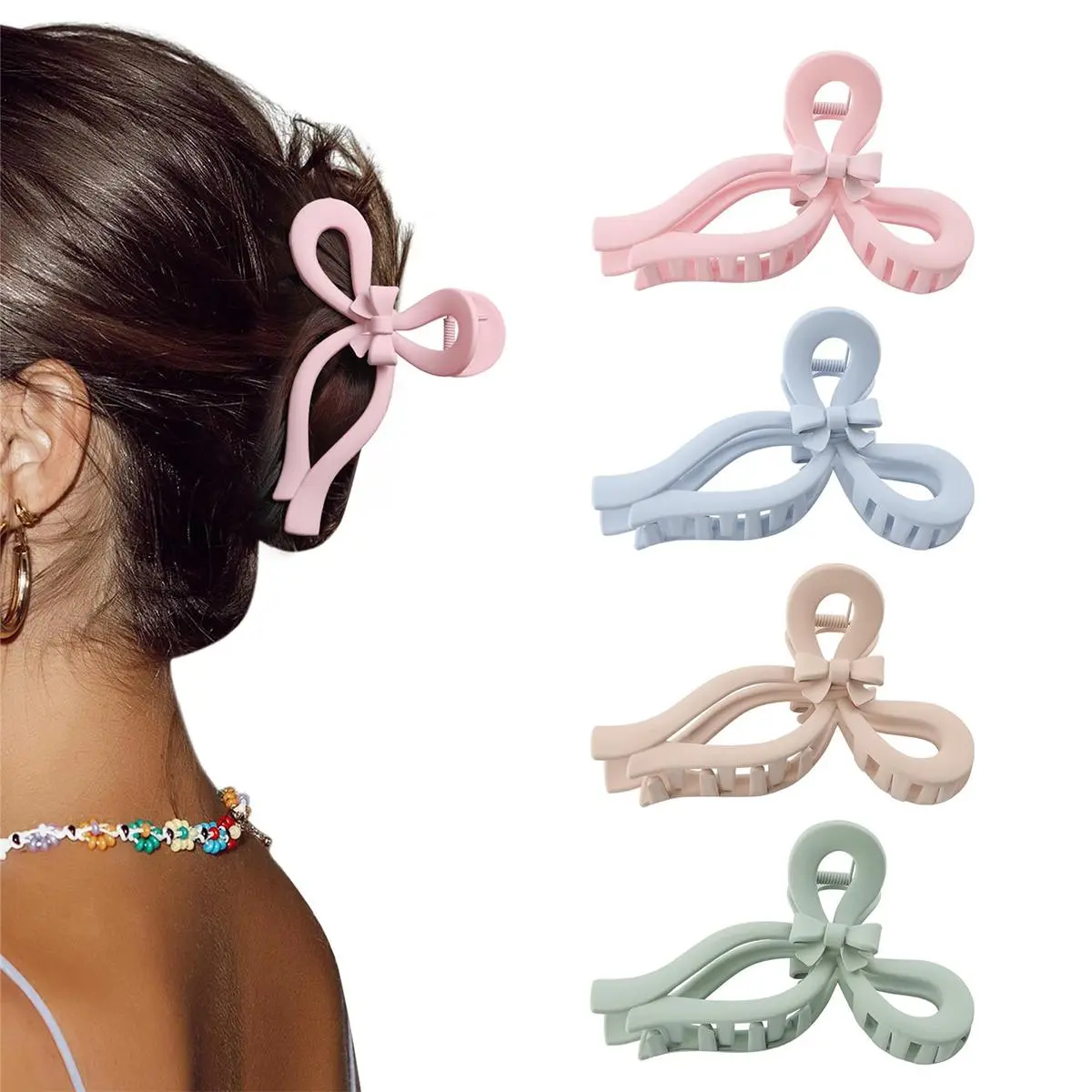 AWAYTR 4PCS Bow Hair Clips for Women Large Hair Claws Clips for Thin and Thick Long Hair Strong Hold Cute Bows Jaw Clamps Hair Accessories