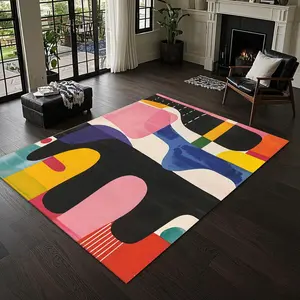 Colorful Abstract Art Pattern Carpet, Creative Colorblock Area Rug, Decorative Mat for Home Living Room Bedroom, Vanity Decor Accessories