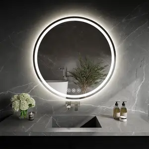 LED Bathroom Mirror 24 Inch Round Bathroom Mirror with Lights, Circle LED Mirror, Wall Mounted Lighted Bathroom with 3 Colors Brightness, Anti-Fog, Dimmable, Shatter-Proof