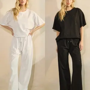 Laura All-over Rhinestone Oversized tee and Pants Set.