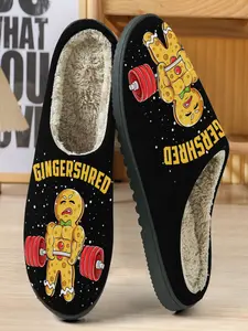 Funny Fitness Gingerbread Man Slippers, Muscle Design, Warm Fuzzy Lining, Casual Home Wear, Humorous Gym Accessories