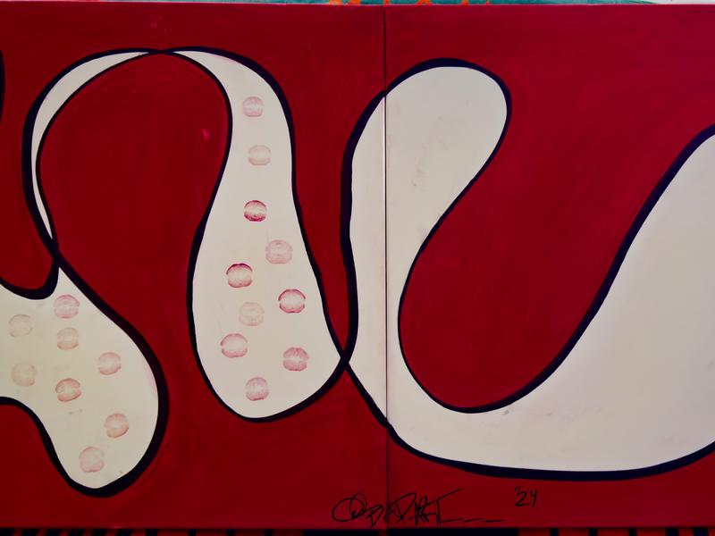 Bad.Art "Love Language" - Red & White Abstract Art Print for Modern Home Decor, 2-Panel Acrylic & Real Lipstick Diptych, Glow-in-the-Dark Pigment, Hand-Painted & Sealed