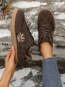 Women's Spring & Fall New Style PU Textile Thick Soled Sneakers, Retro Fashion Breathable Comfort, Thick Sole Anti-Slip Lightweight Casual Shoes