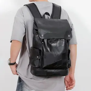 Men's PU Leather Backpack Classic Daily Bag Urban Street-Chic Edgy Panelled Minimalist-Chic Hardware-Accented Urban Commute Stylish Panelled