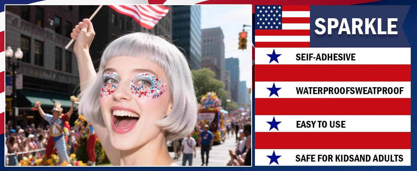 Red White and Blue Star Face Glitter Stick,Waterproof Body&Hair Glitter,Patriotic USA Flag Sparkle Stick for World Soccer Game Independence Day 250 Anniversary Makeup,Outfit Accessories for Kids, for Independence Day Party, Festival & Fun Holiday Look Red White and Blue Star Face Glitter Stick,Waterproof Body&Hair Glitter,Patriotic USA Flag Sparkle Stick for World Soccer Game Independence Day 250 Anniversary Makeup,Outfit Accessories for Kids, for Independence Day Party, Festival & Fun Holiday Look