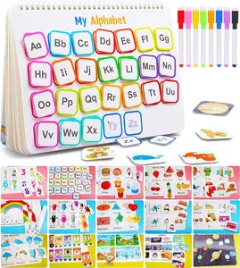 Montessori Preschool Learning Activities Busy Book - 15 Themes, 14 Drawing & Writing Pages, 8 Markers, Safe Velcro, Educational Toy for Toddlers, Autism Learning Materials