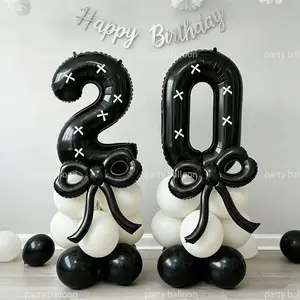 19-Piece Set 32-Inch Bow Number Balloons (0-9), Birthday Decoration Kit, Classic & Latex Balloons, Style Party Decor