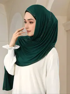 Women's Elegant Woven Fabric Hijab Scarf, Chain Detail Design, Casual Daily Wear & Outdoor Photography Accessory, Head Scarf