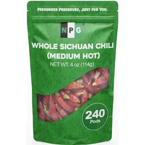 NPG Sichuan Red Chili Peppers 4 Ounces, Medium Hot, Premium Szechuan Dried Red Chilies for Chili Oil, Paste, and Sauce, Used in Mexican, Chinese, Thai Dishes