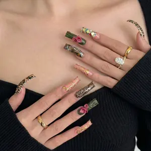 AVIARA  LONG  Square  10pcs Handmade Acrylic  Y2K Press On Nails Luxious Salon Quality Fake Nail detachable nails