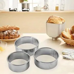 3-piece set of stainless steel circular molds made of 430 stainless steel seamless molding, suitable for making circular standard shapes of mousse cakes, dumpling wrappers, etc., suitable for Christmas baking and daily pastry