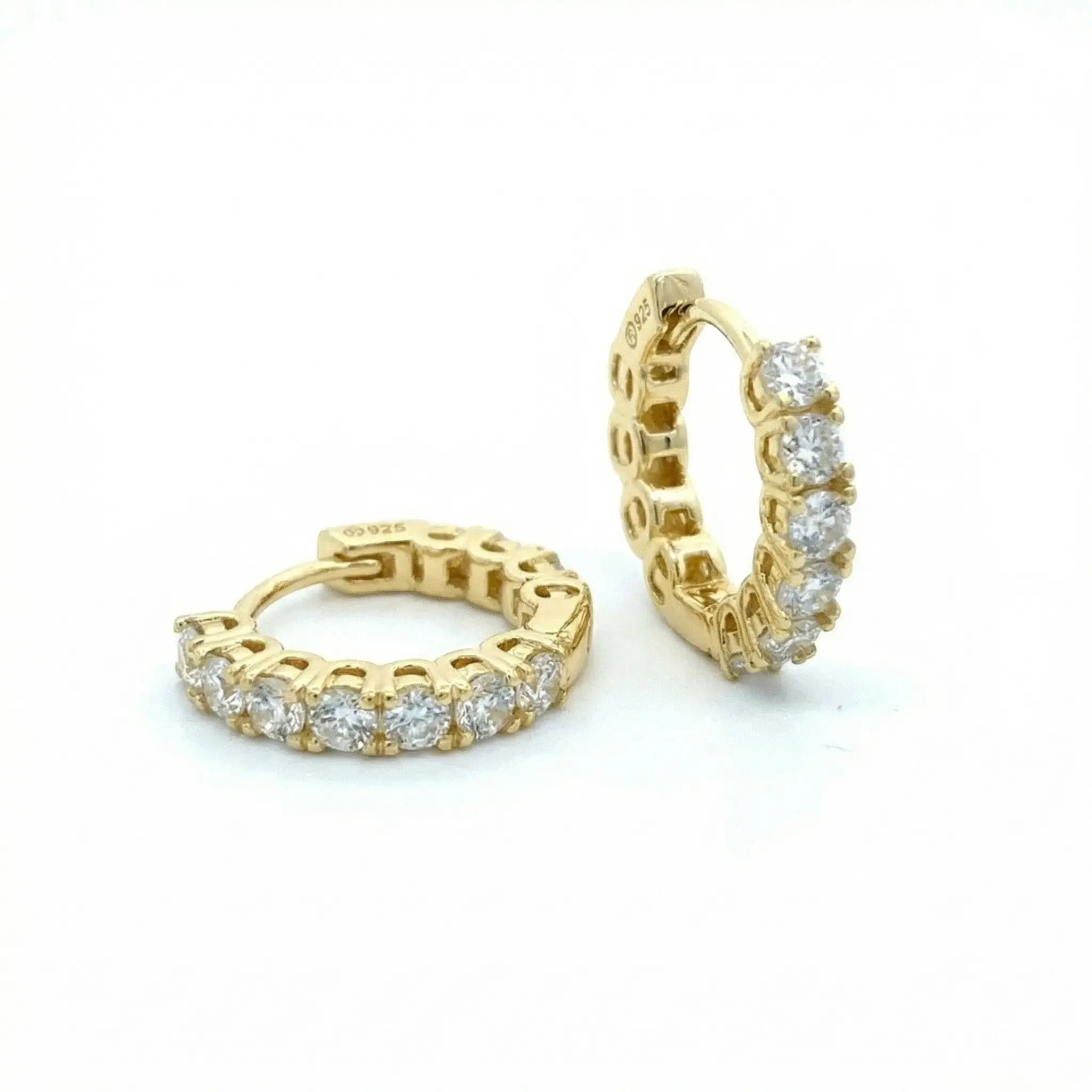 925 Sterling Silver Shared Prong Eternity Hoop Moissanite Earrings for Everyday Wear