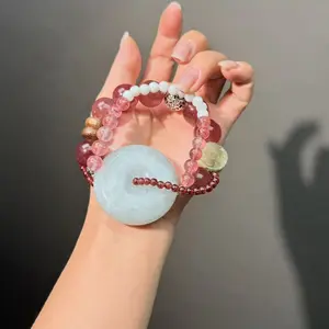 025 Strawberry Quartz Jadeite Garnet Lucky Charm Bracelet Energy Feng Shui Bring Love Magnetic Gift
