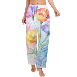 poppy flowers watercolor Women's Pajama Trousers without Pockets (Sets 02)
