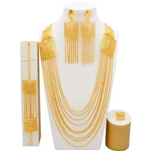 Luxury Dubai Jewelry Gold Plated Necklace Large Set Four-Piece Bridal Gold Jewelry Set