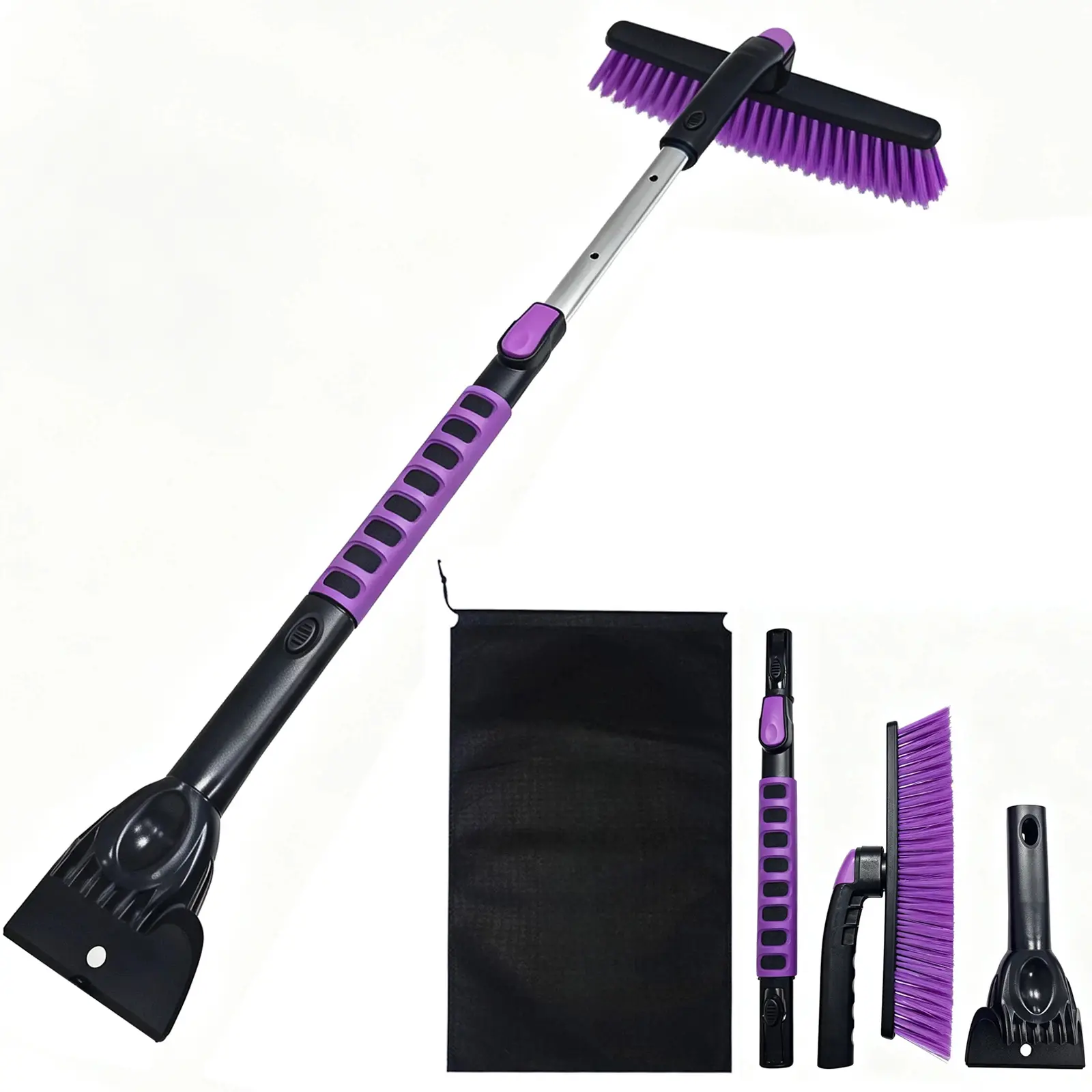 41in Heavy Duty Synthetic Car Snow Brush & Ice Scraper with 360° Rotating Head, Extendable Handle, Soft Edges, Suitable for SUVs, Trucks