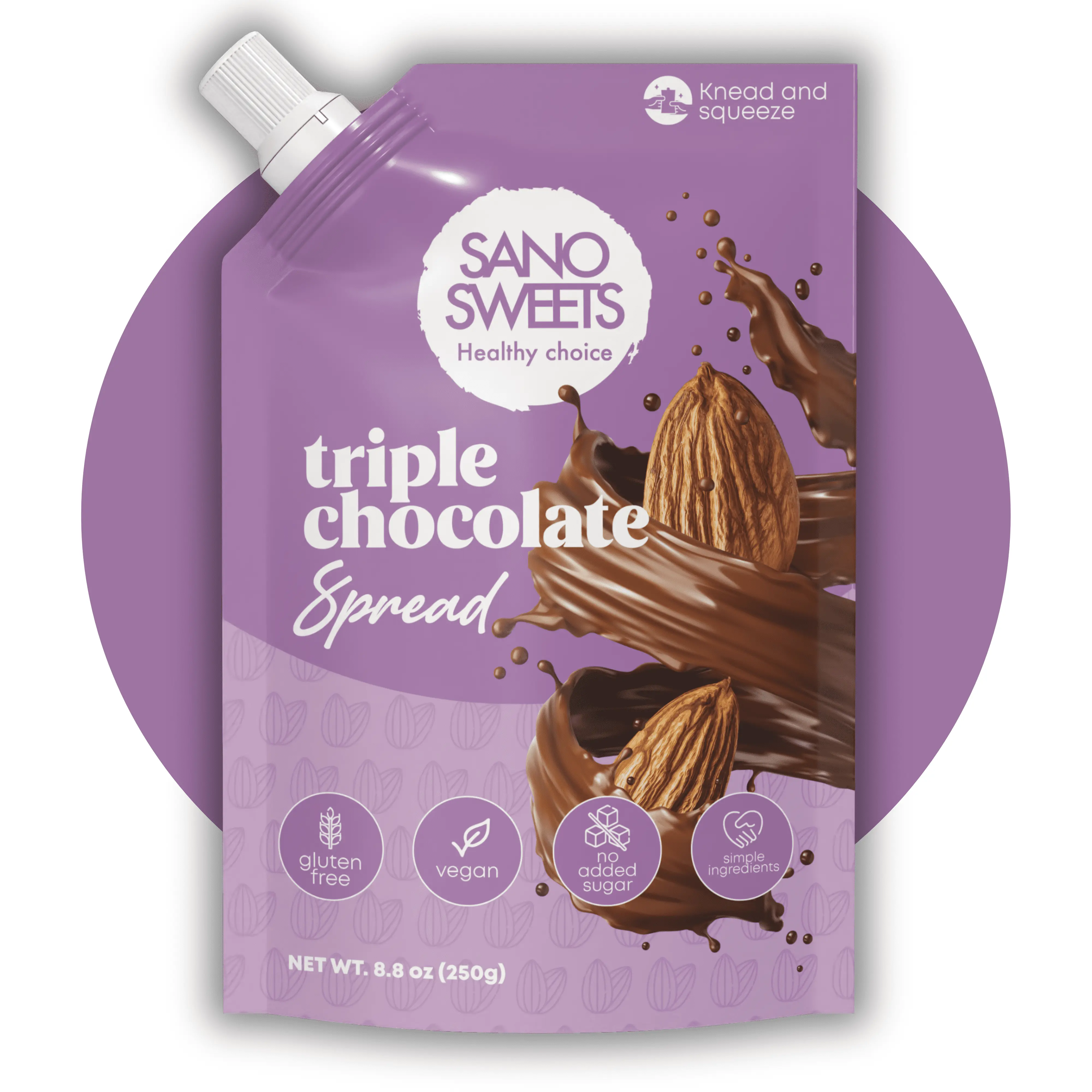 Triple Chocolate Healthy Spread - 8.8oz (250g) | No sugar added, gluten free, vegan, simple ingredients | Flavor Sweet Dip
