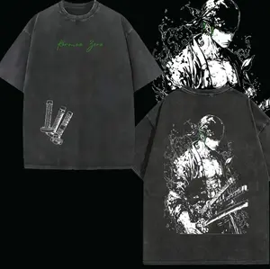 Roronoa Zoro T-Shirt, One Piecee Anime Tee, Three Sword Style Shirt, Santoryu Graphic Top, Vintage Washed Streetwear, Green Aesthetic Design, Wano Arc Zoro Tee, Oversized Unisex Outfit, Shonen Spirit Collection vintage style top