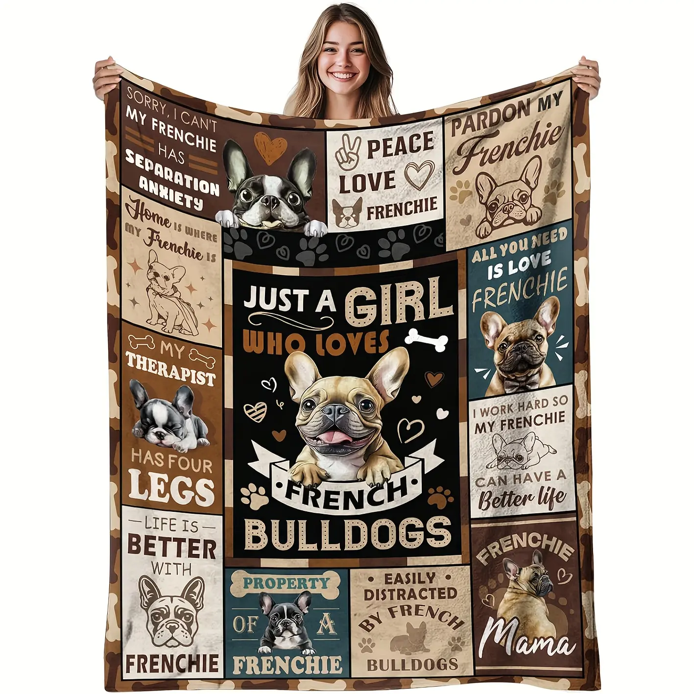 French Bulldog Blanket, Women's Gift, Comfortable French Style, Soft Warm Blanket, Suitable for Sofa Bedding, Flannel Material, Cozy Chic Blanket, Cozy Blankets, Bedroom Sofa Blanket