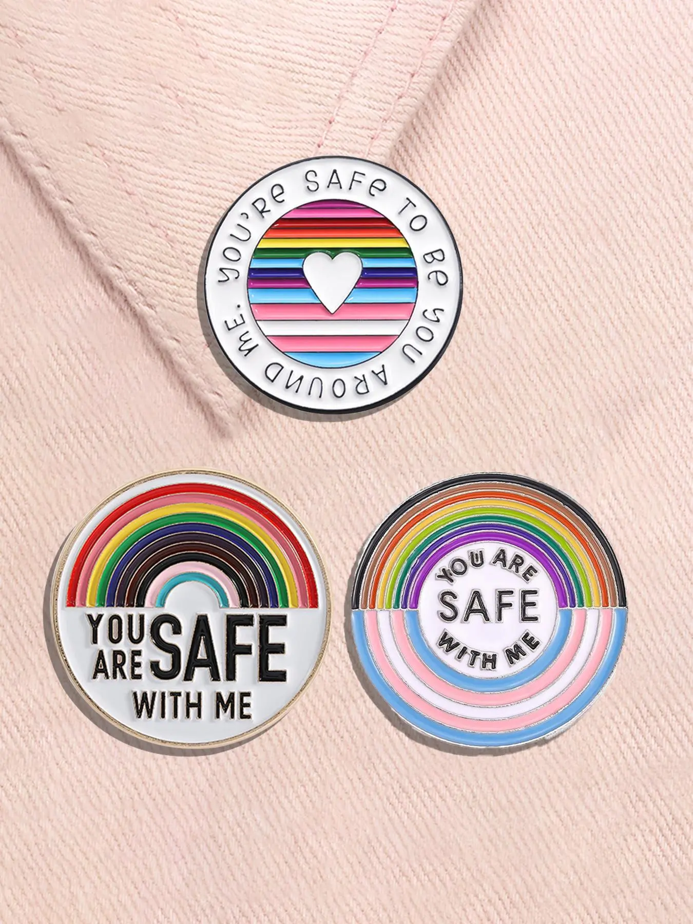 3 Piece Set Safety Enamel Pins, LGBT Rainbow Pride Geometric Round Shape Alloy Brooches, Unisex Party Jewelry Accessories, All Seasons, Age 13-17