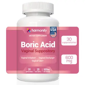 HARMONIFY Boric Acid Suppositories for Women Supplement 600 mg, Pure Vaginal Odor Control – 30 Suppositories, Made in USA