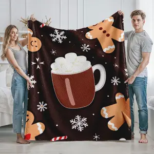 Cozy Hot Chocolate Marshmallow Mug Blanket with Gingerbread Cookie Snowflake Candy Cane Print  Perfect for Winter Holiday Season  Christmas Gift for Adults  Home Lounge Use  Holiday Decoration and Warmth for Family